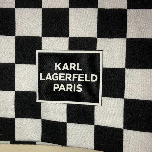 KARL LAGERFELD PARIS - BLACK & WHITE CHECKERED DENIM MOD MINI SKIRT - NWT M - Picture 4 of 6